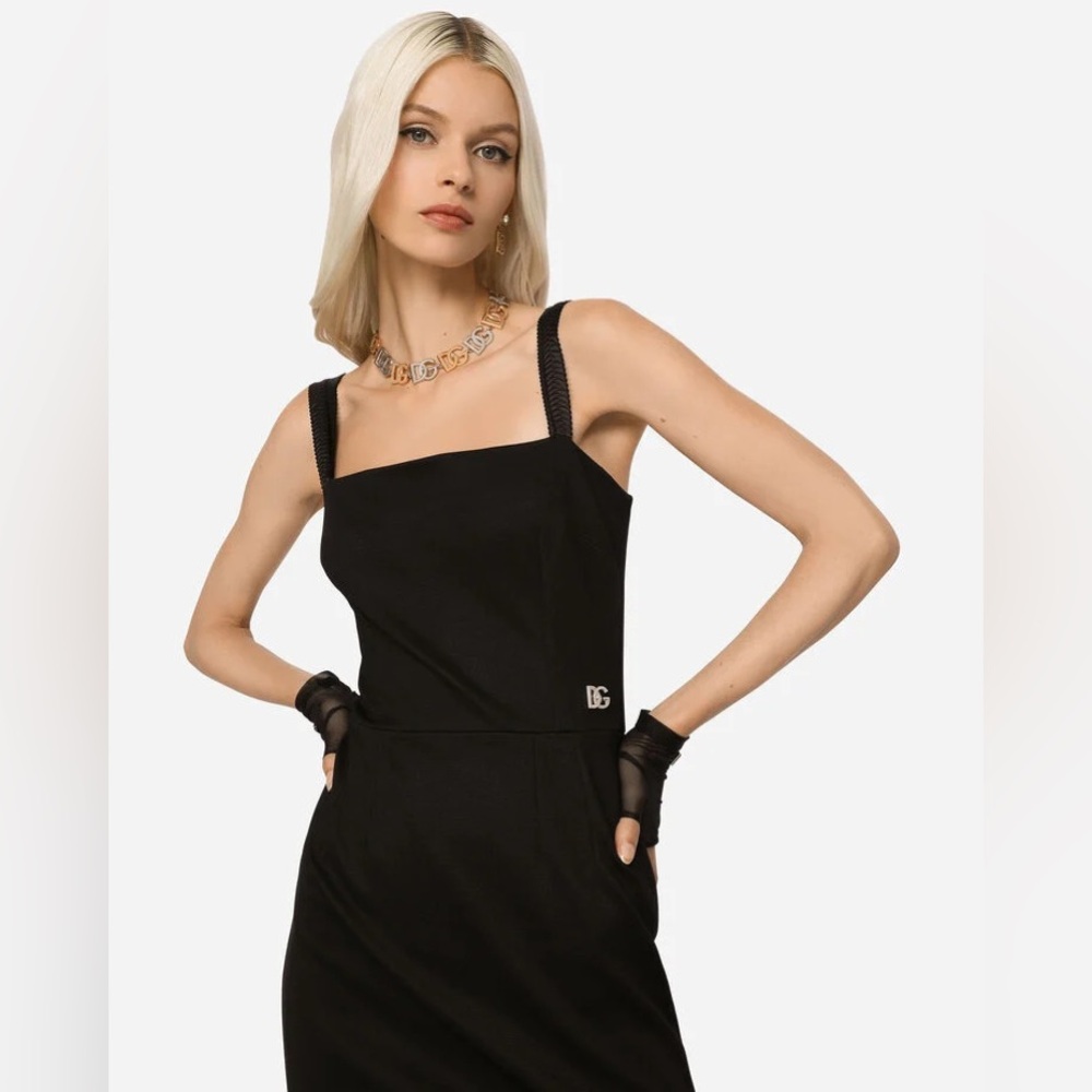 NWT Dolce & Gabbana Black Short Milano rib dress with DG logo. Size IT 46 - Picture 2 of 5